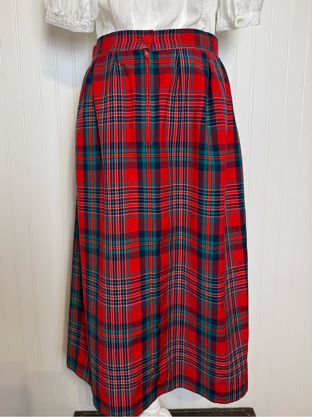 Vintage Classic Red Plaid Pleated Midi Skirt